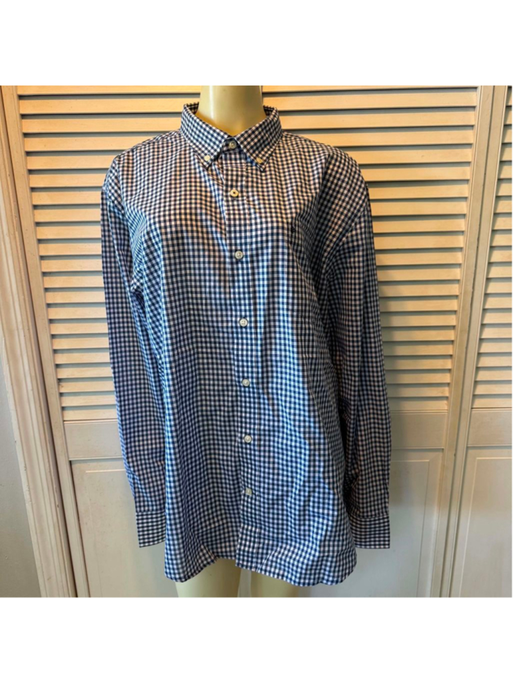 Men's Blue & White Gingham Long Sleeve Button-Down Shirt